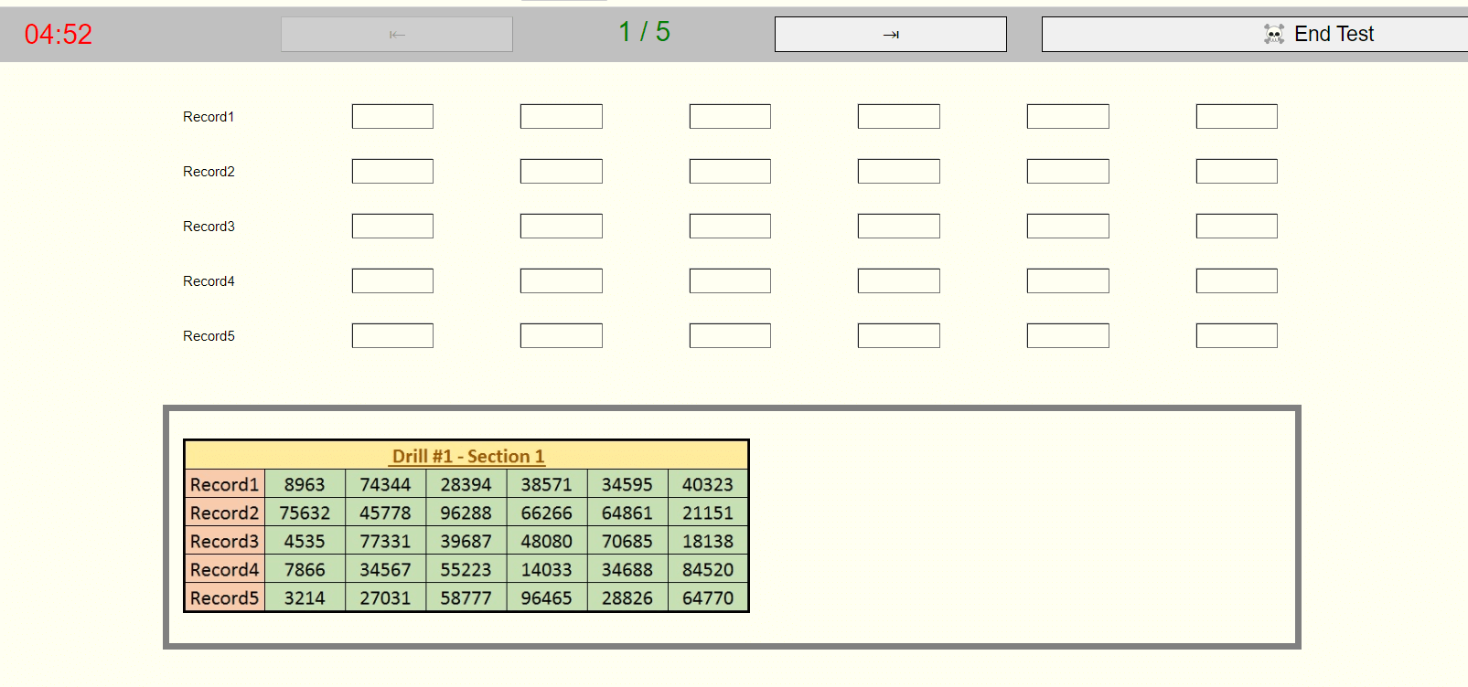 Nuemerical data entry sample question